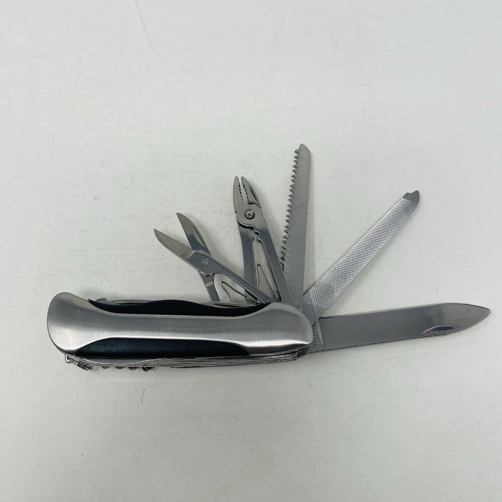 Traveler 12 Function Chrome Utility Knife in Stainless Steel & Nylon Belt Pouch